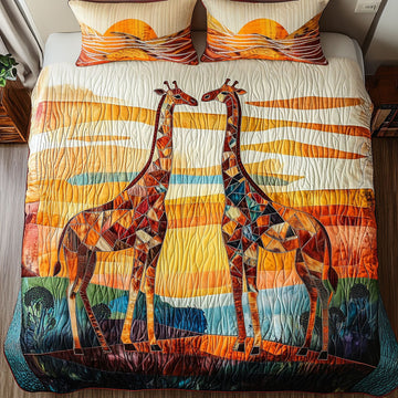 Abstract Safari Giraffes 3-Piece Quilted Bedding Set