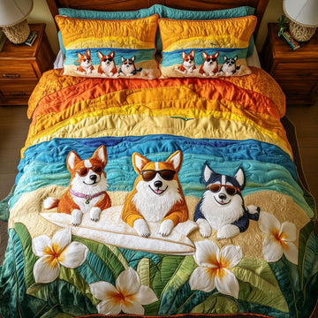 Aloha Corgi Surf 3-Piece Quilted Bedding Set