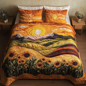 Amber Sunset Peaks 3-Piece Quilted Bedding Set