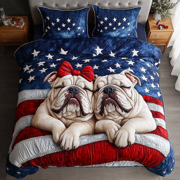 American Bark Pride quilted 3-piece bedding set on a made bed with two matching pillow shams