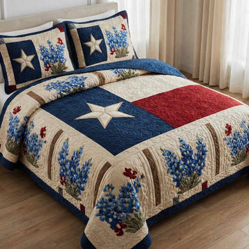 Americana Blue 3-Piece Quilted Bedding Set