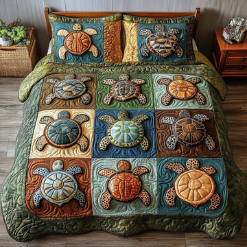 Aqua Shell 3-Piece Quilted Bedding Set
