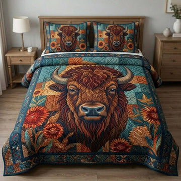 Autumn Bison Patchwork 3-Piece Quilted Bedding Set