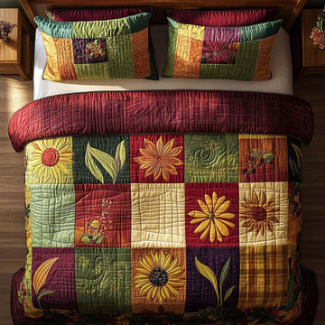 Autumn Blossom Joy 3-Piece Quilted Bedding Set