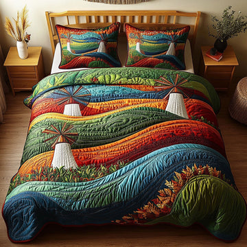 Autumn Breeze Windmill 3-Piece Quilted Bedding Set