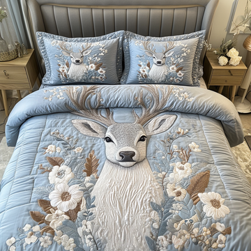Autumn Deer Forest 3-Piece Quilted Bedding Set