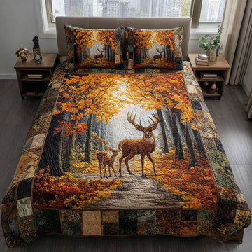 Autumn Deer Trail 3-Piece Quilted Bedding Set