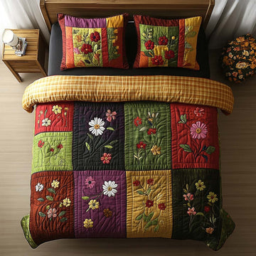 Autumn Flower Haven 3-Piece Quilted Bedding Set