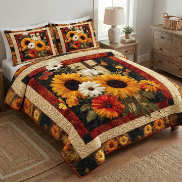 Autumn Sunflower 3-Piece Quilted Bedding Set