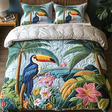 Bird Paradise 3-Piece Quilted Bedding Set