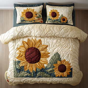 Blooming Sun Sunflower 3-Piece Quilted Bedding Set