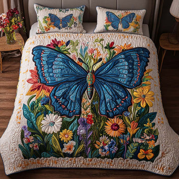 Blue Blossom 3-Piece Quilted Bedding Set