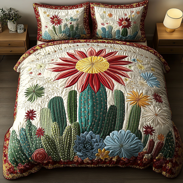 Boho Cactus Glow 3-Piece Quilted Bedding Set