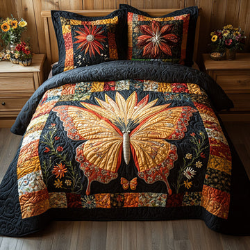 Butterfly Glow Flower 3-Piece Quilted Bedding Set