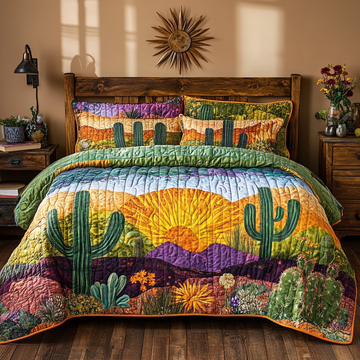 Cactus Sunrise Desert 3-Piece Quilted Bedding Set