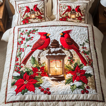 Candlelight Cardinals 3-Piece Quilted Bedding Set