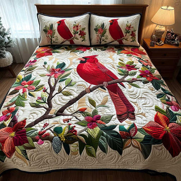 Cardinal Blessing Christmas 3-Piece Quilted Bedding Set