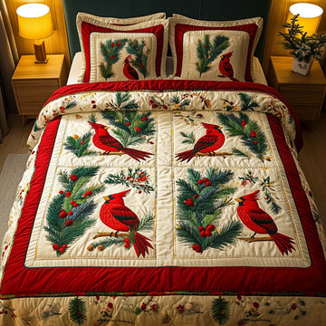 Cardinal Song Christmas 3-Piece Quilted Bedding Set