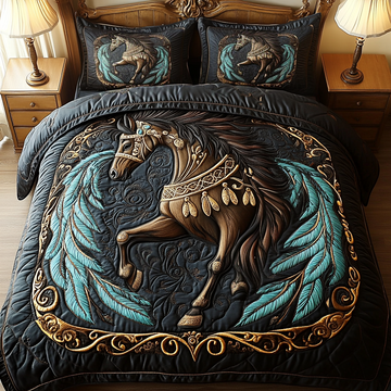 Charcoal Majestic Mane Animal 3-Piece Quilted Bedding Set