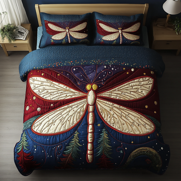 Charcoal Mystic Dragonfly Dragon Fly 3-Piece Quilted Bedding Set