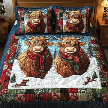 Charming Highland Moo 3-Piece Quilted Bedding Set