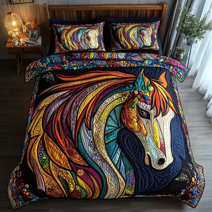 Classic Wild Spirit quilted 3-piece bedding set on a made bed with two matching pillow shams