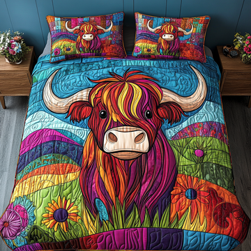 Colorful Cow Animal 3-Piece Quilted Bedding Set