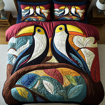 Colorful Haven Bird 3-Piece Quilted Bedding Set