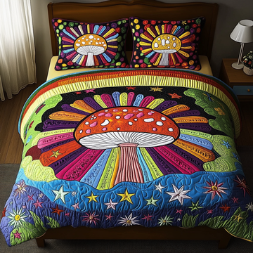 Colorful Mushrooms 3-Piece Quilted Bedding Set