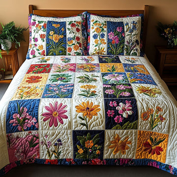Cottage Garden Flower 3-Piece Quilted Bedding Set