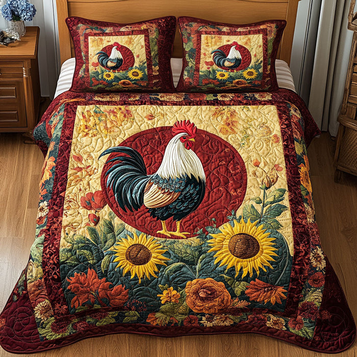 Country Cluck Animal quilted 3-piece bedding set on a made bed with two matching pillow shams