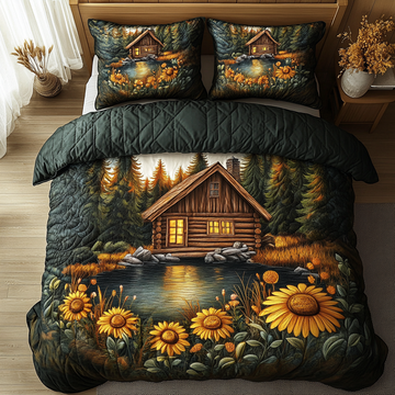 Cozy Log Cabin Forest 3-Piece Quilted Bedding Set