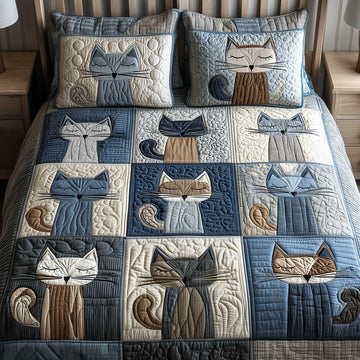 Cozy Patchwork Cat Haven 3-Piece Quilted Bedding Set