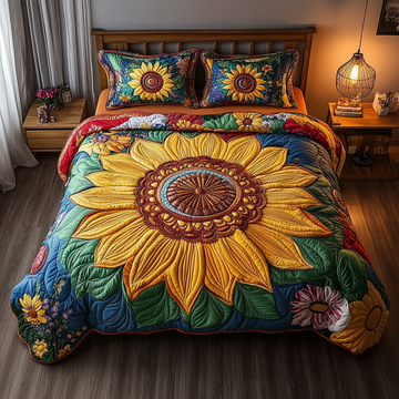 Cozy Sunflower Haven 3-Piece Quilted Bedding Set