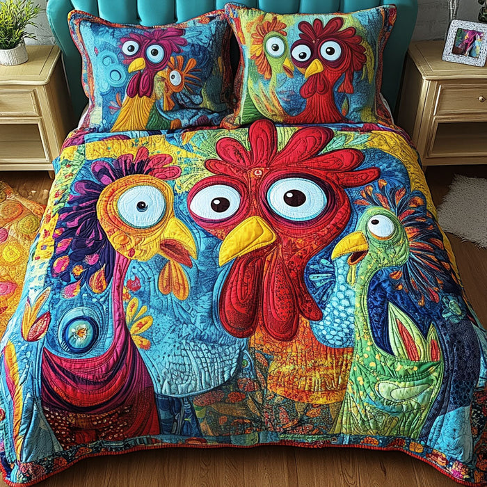 Dawns Herald quilted 3-piece bedding set on a made bed with two matching pillow shams