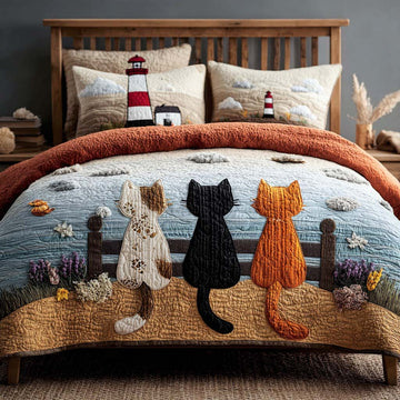 Dreamy Cat Squad 3-Piece Quilted Bedding Set
