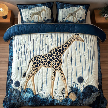 Elegant Blue Giraffe 3-Piece Quilted Bedding Set