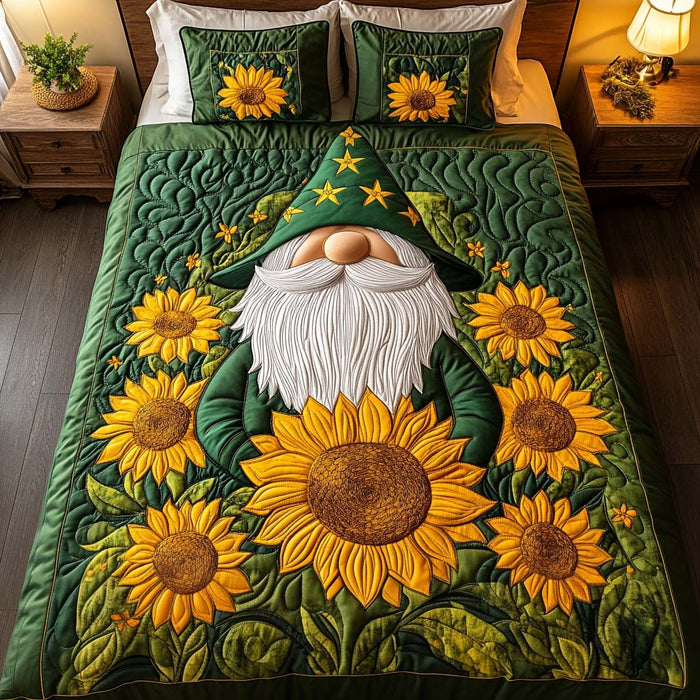 Emerald Delight quilted 3-piece bedding set on a made bed with two matching pillow shams
