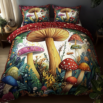 Enchanted Mushrooms 3-Piece Quilted Bedding Set