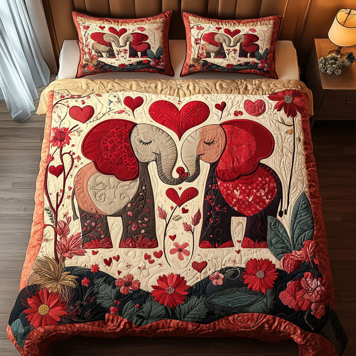 Eternal Herd quilted 3-piece bedding set on a made bed with two matching pillow shams