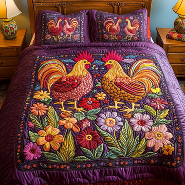 Farmyard Charm Chicken 3-Piece Quilted Bedding Set