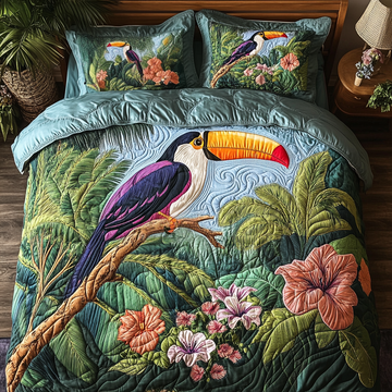 Floral Birds 3-Piece Quilted Bedding Set