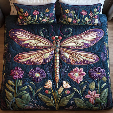 Floral Dragonfly Dreams 3-Piece Quilted Bedding Set