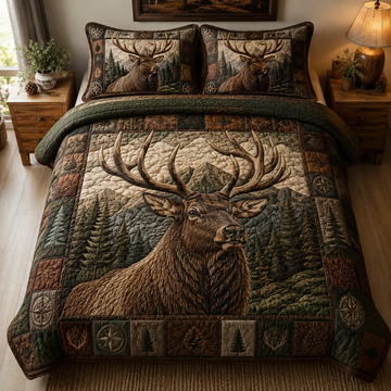 Forest Elk 3-Piece Quilted Bedding Set