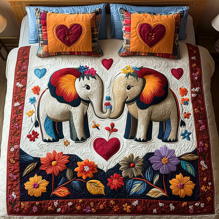 Forever Trunks quilted 3-piece bedding set on a made bed with two matching pillow shams