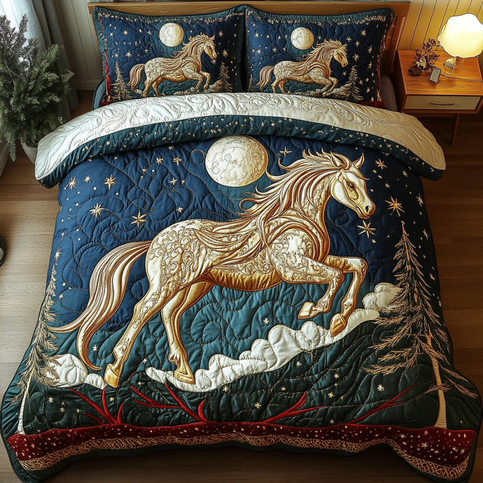 Freedom Spirit Animal quilted 3-piece bedding set on a made bed with two matching pillow shams