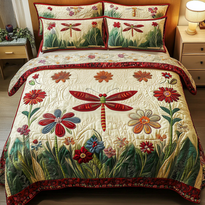 Fresh Essence quilted 3-piece bedding set on a made bed with two matching pillow shams