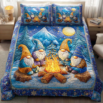 Frosty Gnome Wishes Chrismtas 3-Piece Quilted Bedding Set