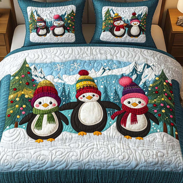 Frosty Penguins 3-Piece Quilted Bedding Set