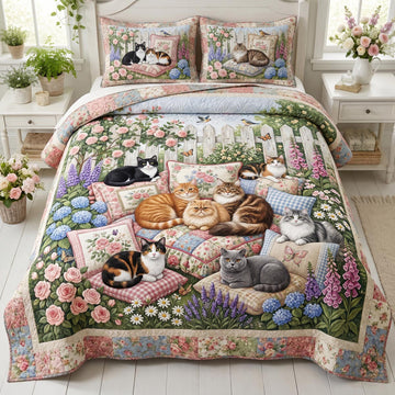 Garden Whiskers Animal 3-Piece Quilted Bedding Set